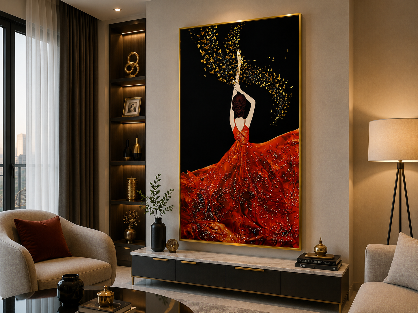 ScarletMuse | Crystal Butterfly Elegance Wall Art (100 × 50 cm)
