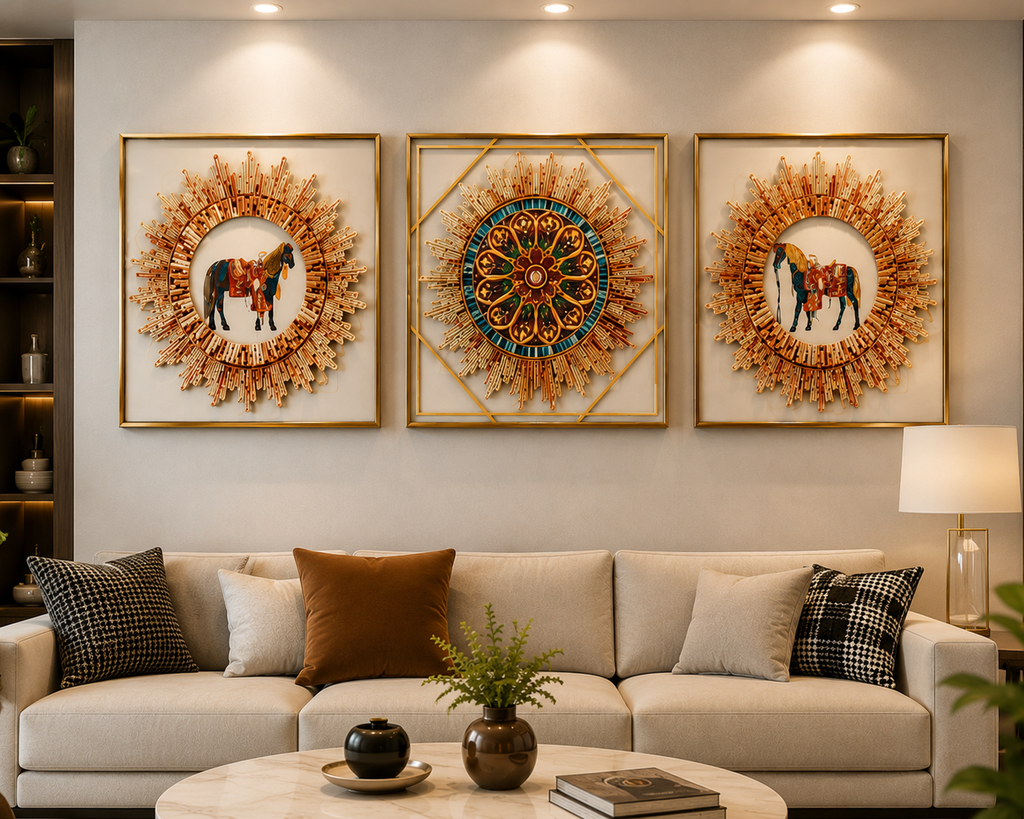 Radiant Heritage | 3-Piece Sunburst Wall Art Set | 45*45 cm
