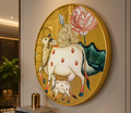 Kamdhenu Grace™ | Luxury Sacred Cow & Calf Round Wall Art
