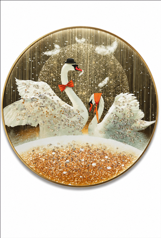 Royal Swan Harmony™ | Luxury Crystal Round Wall Art