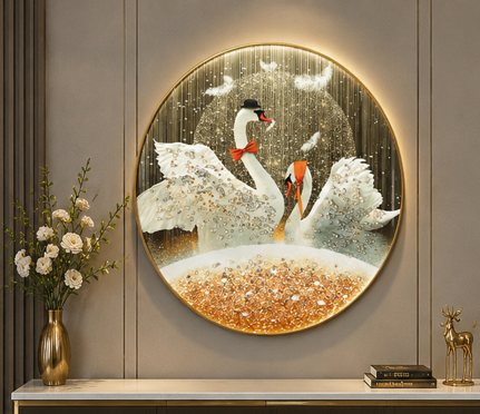 Royal Swan Harmony™ | Luxury Crystal Round Wall Art