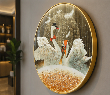 Royal Swan Harmony™ | Luxury Crystal Round Wall Art